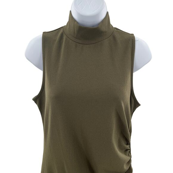 Chelsea28 Olive Crepe Knit Sleeveless Mock Neck Bodycon Dress Women Sz S - Picture 4 of 9